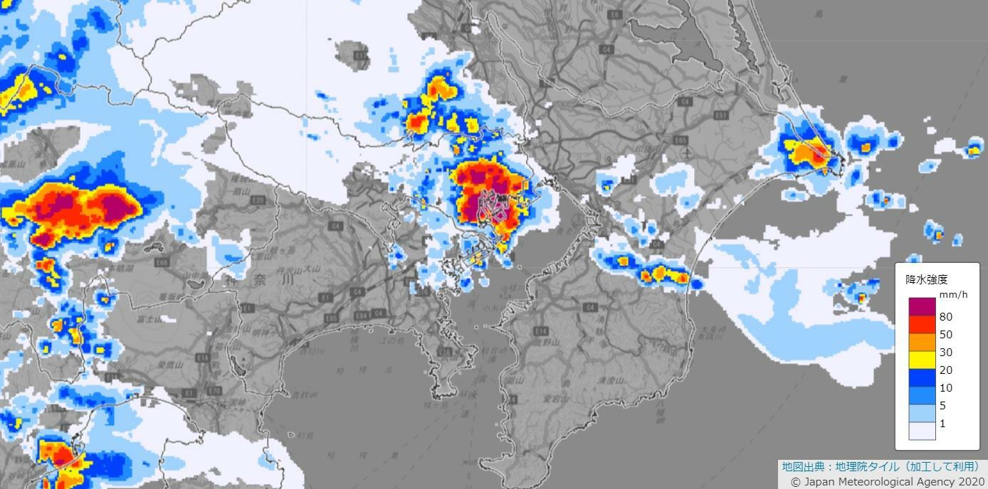 図4　令和6年8月7日22時の関東南部の雷雨