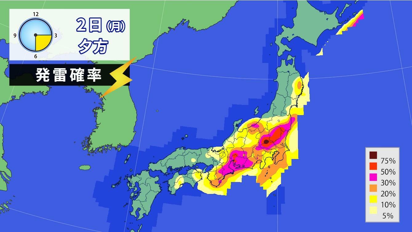 図2　発雷確率（9月2日夕方の予想）