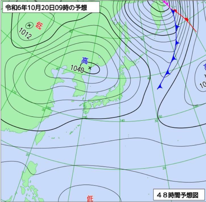 図6　予想天気図（10月20日9時の予想）