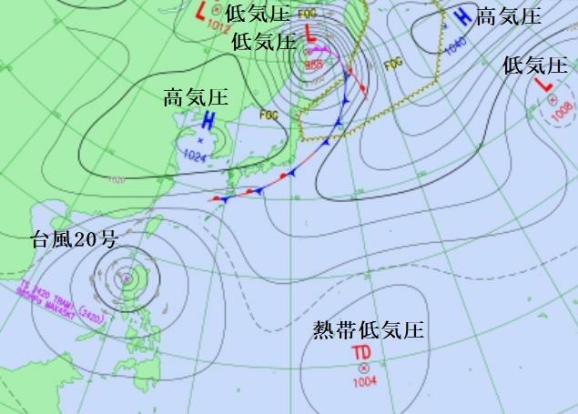 図4　予想天気図（10月24日9時の予想）