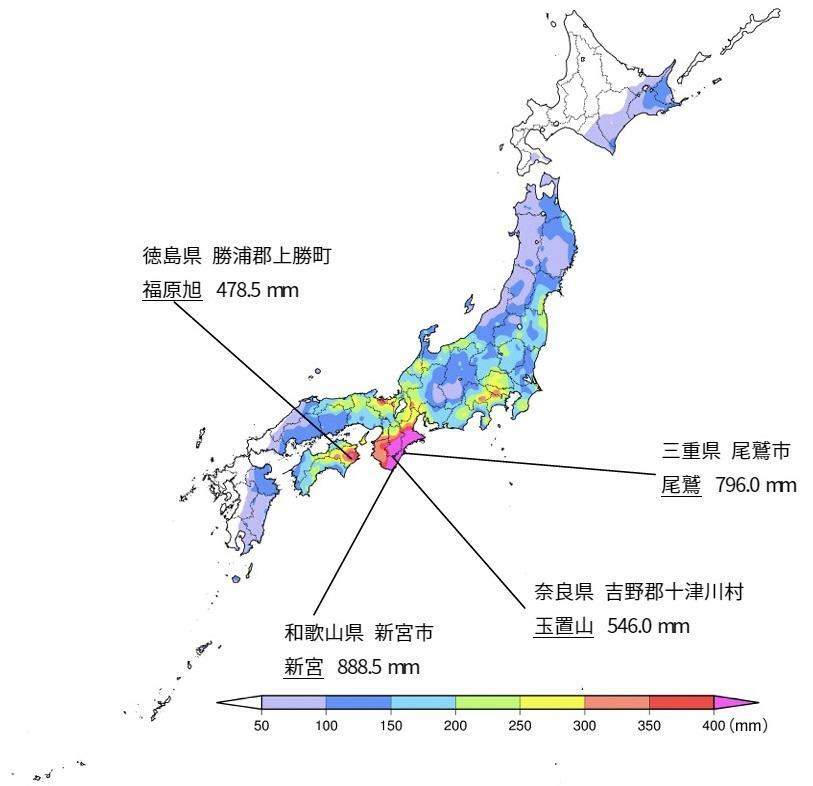 図5　総降水量分布図（10月21日0時～23日24時）