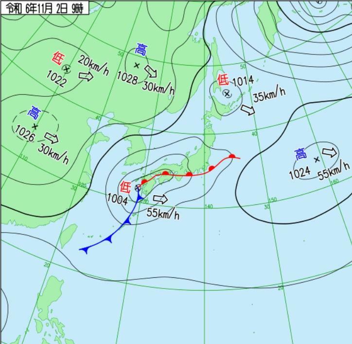 図2　地上天気図（11月2日9時）