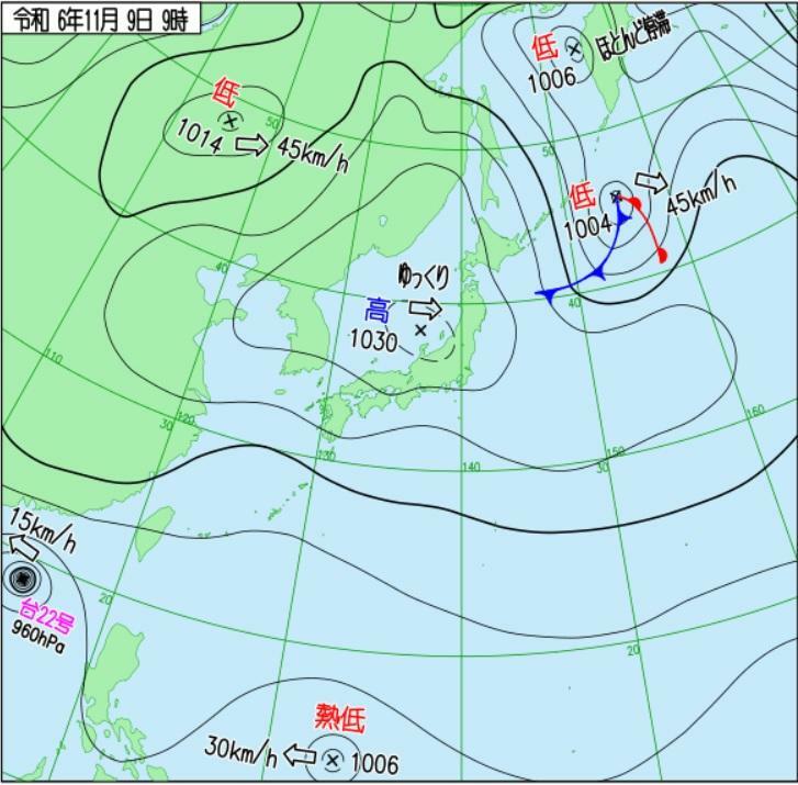 図1　地上天気図（11月9日9時）