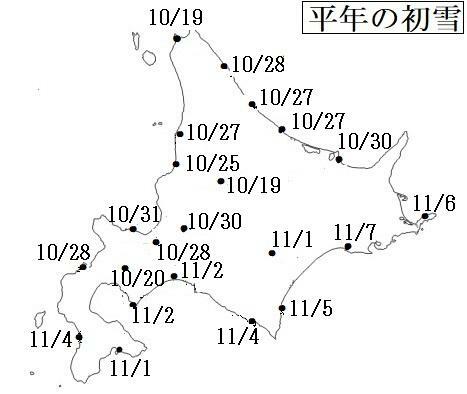 図5　北海道の初雪の平年日