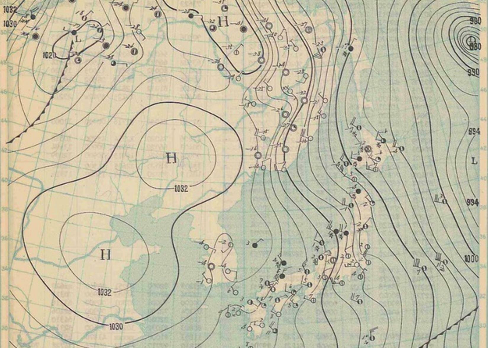 図2　地上天気図（昭和30年（1955年）12月18日9時）