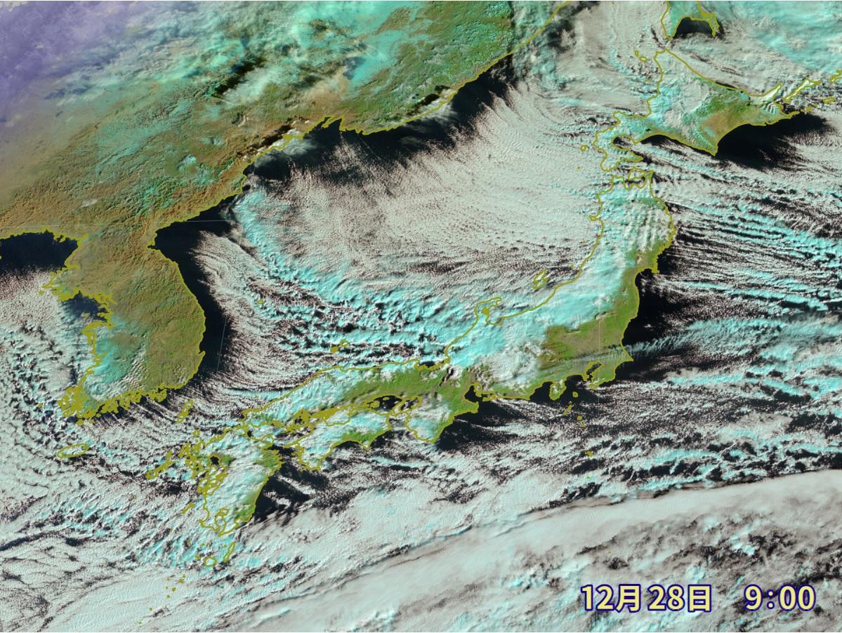 図2　日本海の寒気の吹き出しに伴う雲（令和6年（2024年）12月28日9時）