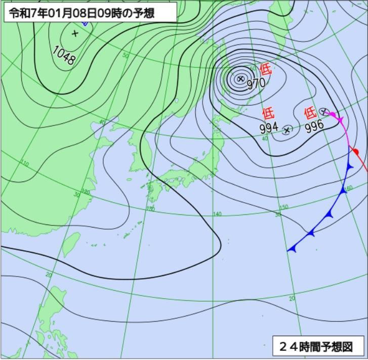 図2　予想天気図（1月8日9時の予想）