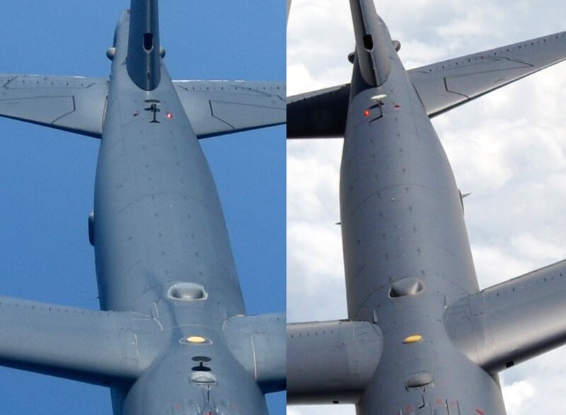 アメリカ空軍より、左は改修後のB-52、右は改修前のB-52