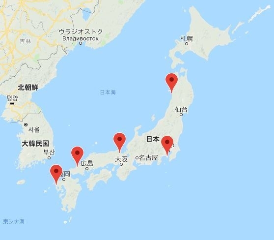 イージスアショア2基とイージス艦の母港3カ所の位置