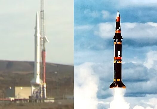 アメリカ軍より新型中距離弾道ミサイル（左写真）とパーシング2（右写真）の形状比較