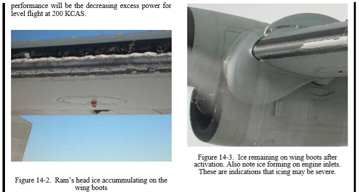 アメリカ海兵隊MV-22オスプレイ飛行マニュアルより主翼の防氷装置。左が非作動、右が作動。