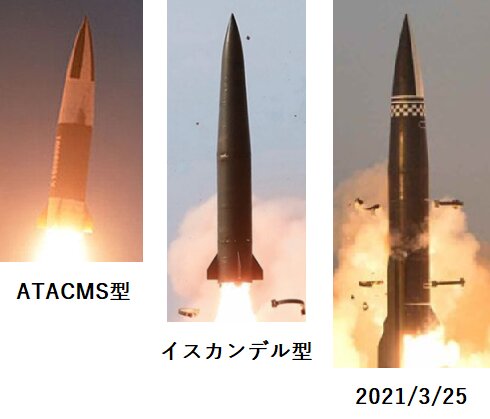 北朝鮮発表写真よりATACMS型、イスカンデル型、2021年3月25日発射の新型