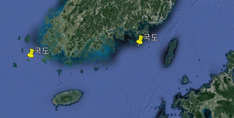 Google地図より筆者作成。韓国の二つのクク島（국도）の位置
