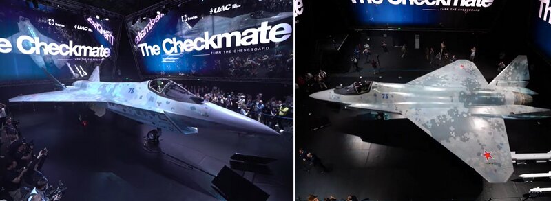 注意：この写真は両方同じ機体であり、広角レンズの見え方の違い。UAC動画より比較