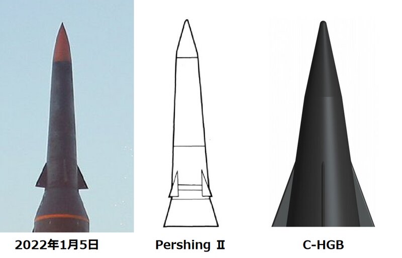 北朝鮮発表より2022年1月5日の「極超音速ミサイル」とその他ミサイルの形状比較