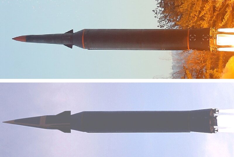北朝鮮労働新聞より新型極超音速滑空ミサイル（上）と火星8（下）の比較
