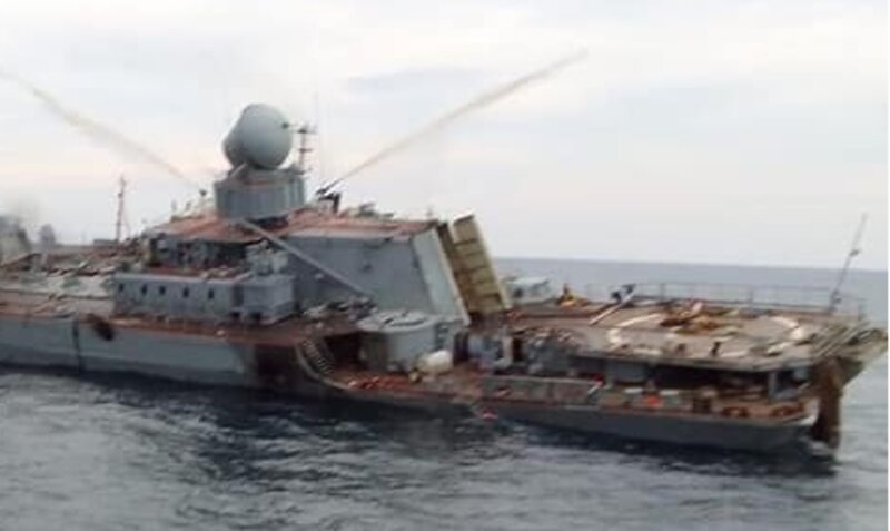 ウクライナのゲラシチェンコ内相顧問が4月18日に公開した沈没寸前のモスクワの拡大