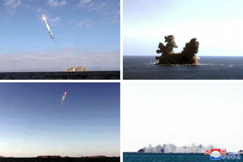 朝鮮中央通信（2022年11月7日）より戦術弾道ミサイルの着弾写真