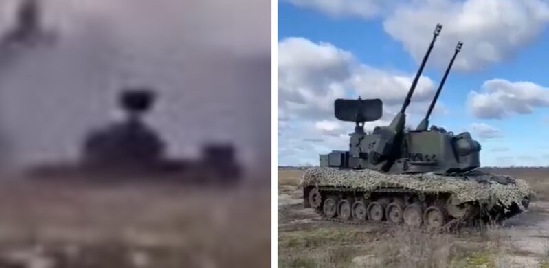 どちらもウクライナ軍兵士のSNS投稿動画よりゲパルト対空戦車。左が撃墜戦果時のもの