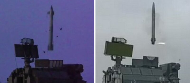 左：9M330/9M331ミサイル、右：9M338ミサイル（ロシア国防省の公表動画より比較）