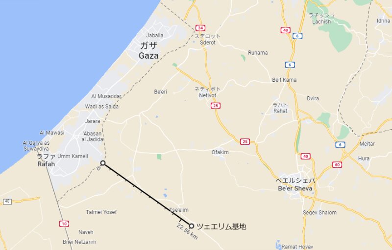 Google地図より筆者作成。ガザ境界からの距離