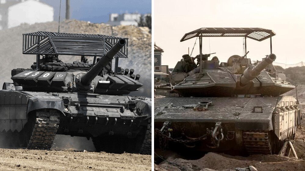 左：ロシア軍よりT-72B3戦車、右：イスラエル軍よりメルカバMk4戦車