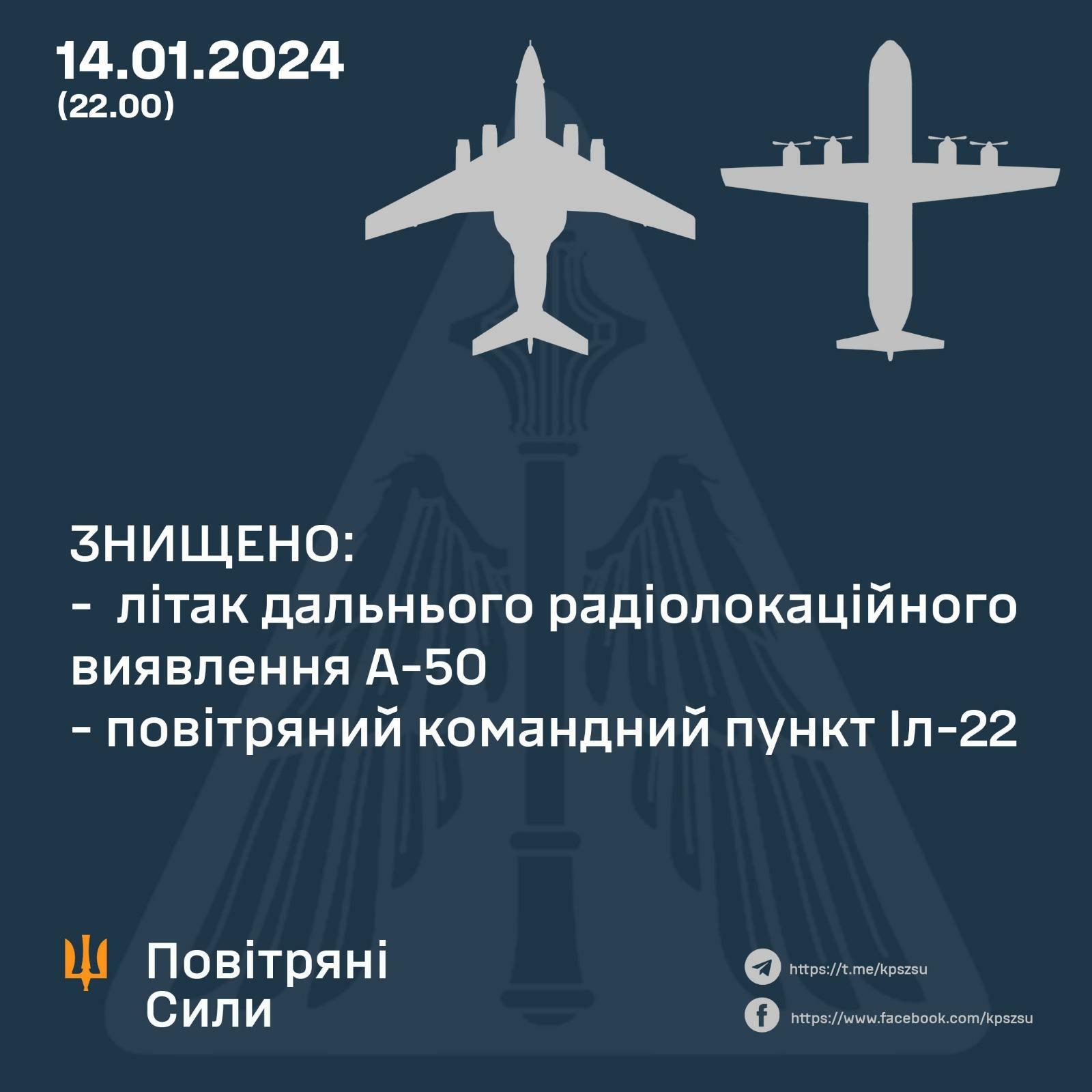 ウクライナ空軍司令部の発表より撃破戦果、A-50メインステイとIl-22Mクート