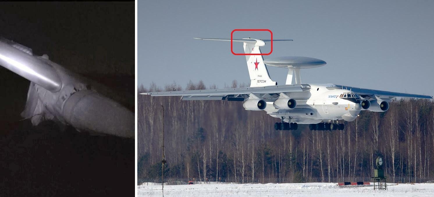 左写真：ウクライナ空軍司令の追加報告　右写真：参考用A-50（ロシア国防省より）