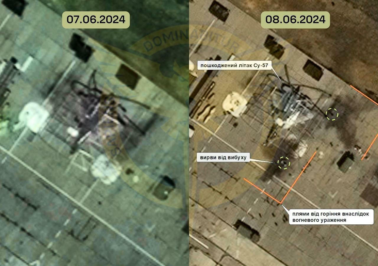 ウクライナ国防省情報総局より2024年6月7日と6月8日の衛星画像の比較