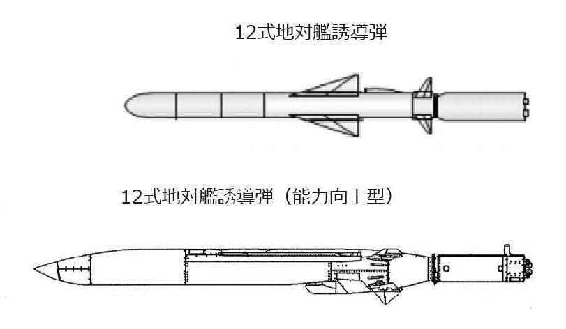 防衛省の公式資料より新旧の地対艦誘導弾の形状を比較（どちらもブースター付き）