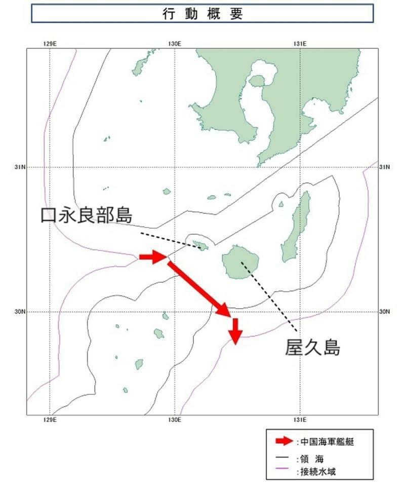 防衛省より令和6年8月31日発表「中国海軍艦艇の動向について」、島名は筆者追記