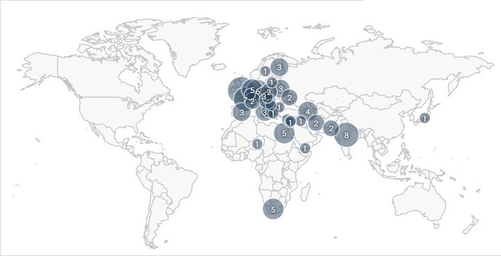 Office365へどういった地域からアクセスが発生したかをCASBで可視化している画面。日本以外の地域から多数アクセスが発生しいることが解る