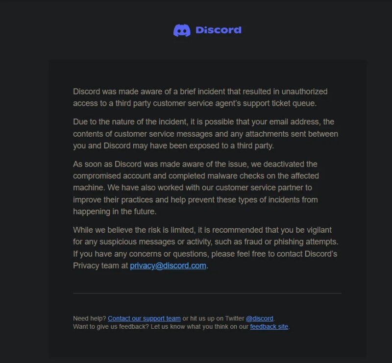 Redditに投稿された侵害を受けたユーザーに送られたDiscordからの通知