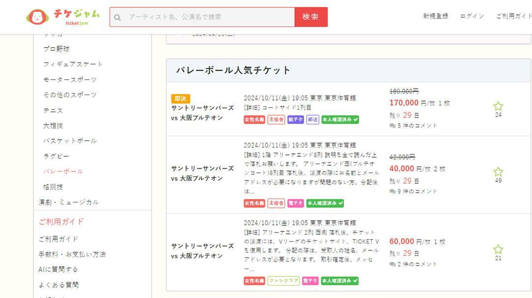 一部のチケットが高額転売されている（筆者キャプチャ）