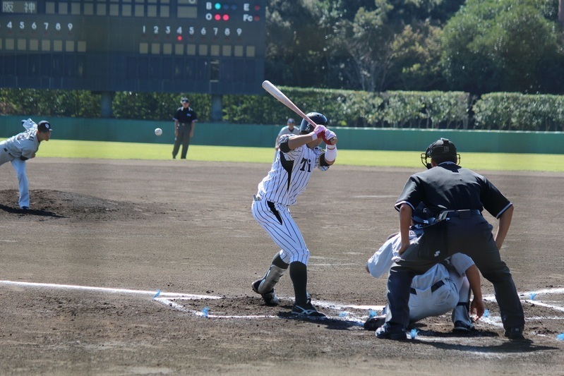 1回、柴田選手の三塁打のあと先制タイムリーを放った“4番”北條選手。