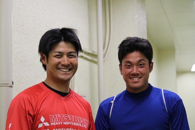 ことし5月、JABA九州大会で初対決。野原選手(左)と阪口選手。