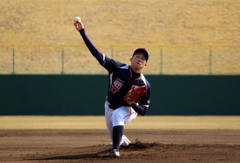 第2試合で先発したOBC高島・那珂投手。