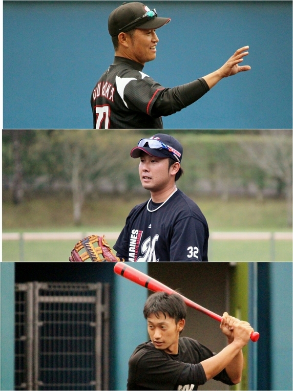 元阪神のロッテ・鶴岡コーチ(上)と高濱選手(中)、元広島の三家選手(下)。