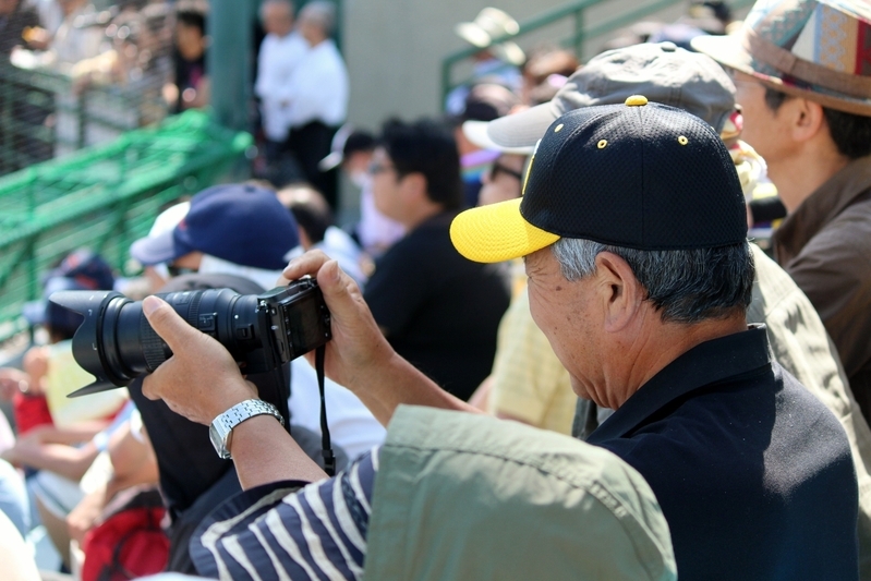 島田選手のおじいさんが、ご夫婦で鳴尾浜初観戦！8回にようやく回ってきた打席を撮ろうと、カメラを構えていらっしゃいました。