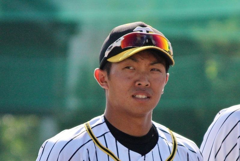 島田選手は6回の2点タイムリーを含む2安打。写真は4日の鳴尾浜です。