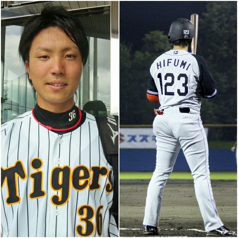 左がプロ1年目の一二三投手。右は阪神で最後の試合となった2016年9月29日のBCリーグ・石川戦(金沢)での一二三選手。