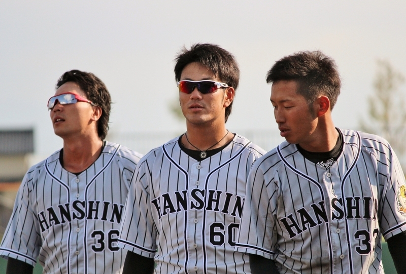 2015年夏の鳴尾浜。左から一二三選手、同級生の中谷将大選手、1つ下の西田選手。