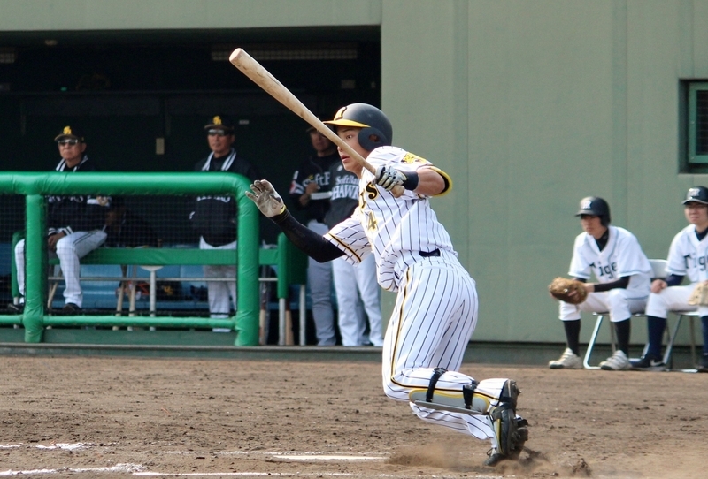 2死三塁となって、熊谷選手がタイムリー二塁打！