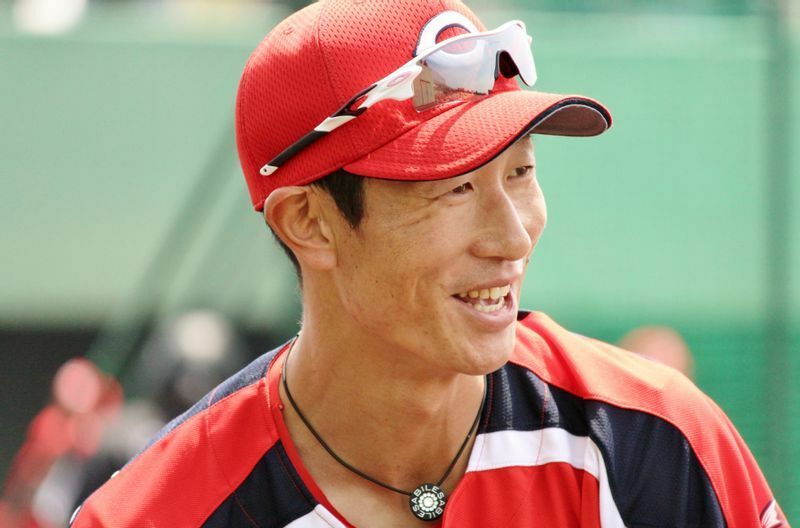 広島の現役時代の赤松真人選手です。2015年5月、淡路でのウエスタン・阪神-広島戦にて。