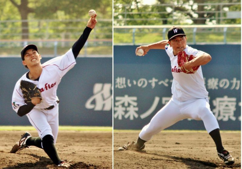 4回途中から東郷太亮投手(左)、青山将太投手(右)がリリーフ。