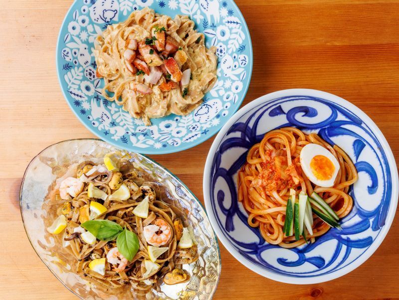 「う米めん」でつくった品々。麺がもちもちでおいしいので、どんなアレンジでもGOOD!