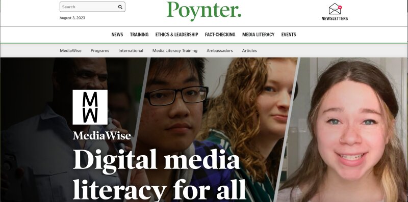 メディアワイズのホームページ。「すべての人にデジタル・メディアリテラシーを」というキャッチフレーズが掲げられている。