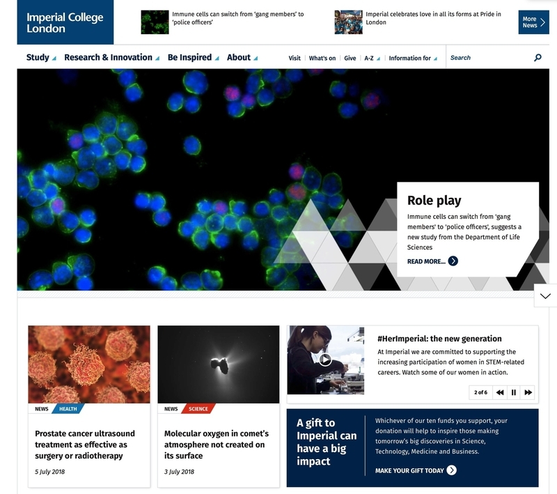 Imperial College Londonウェブサイト(2018/7/10)