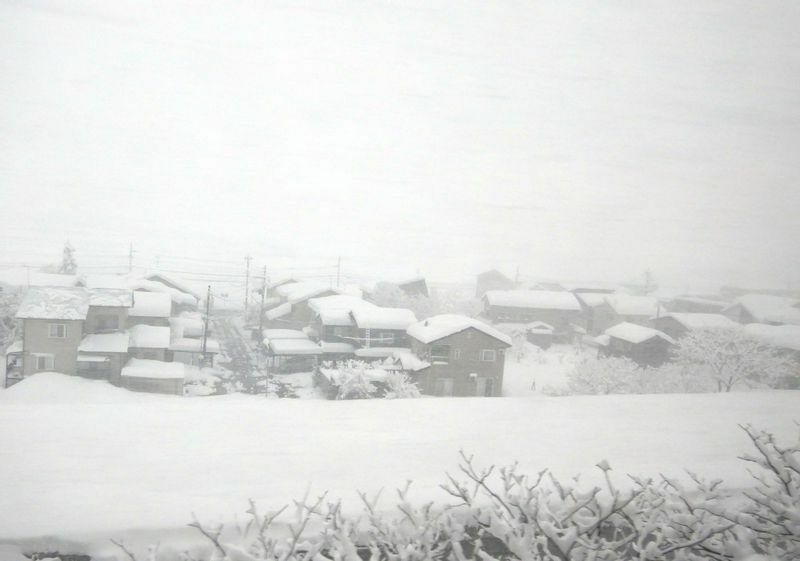 図2 上越新幹線長岡駅周辺の住宅の様子。落雪式は左の1軒だけ（筆者撮影）