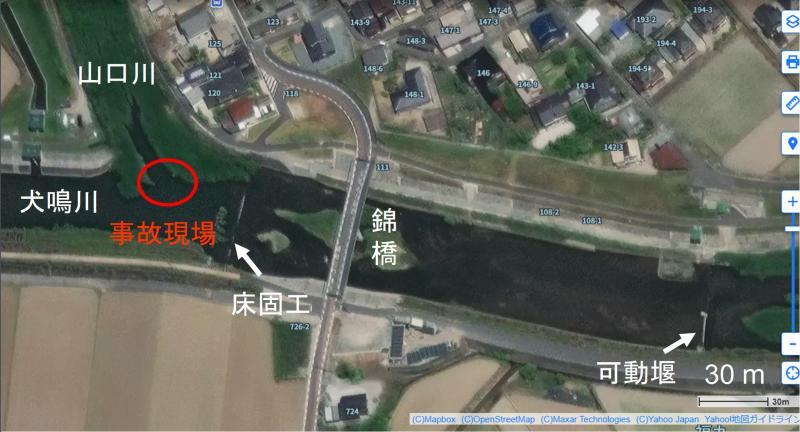 図1 事故現場の上空写真（Yahoo!マップを元に筆者作成）